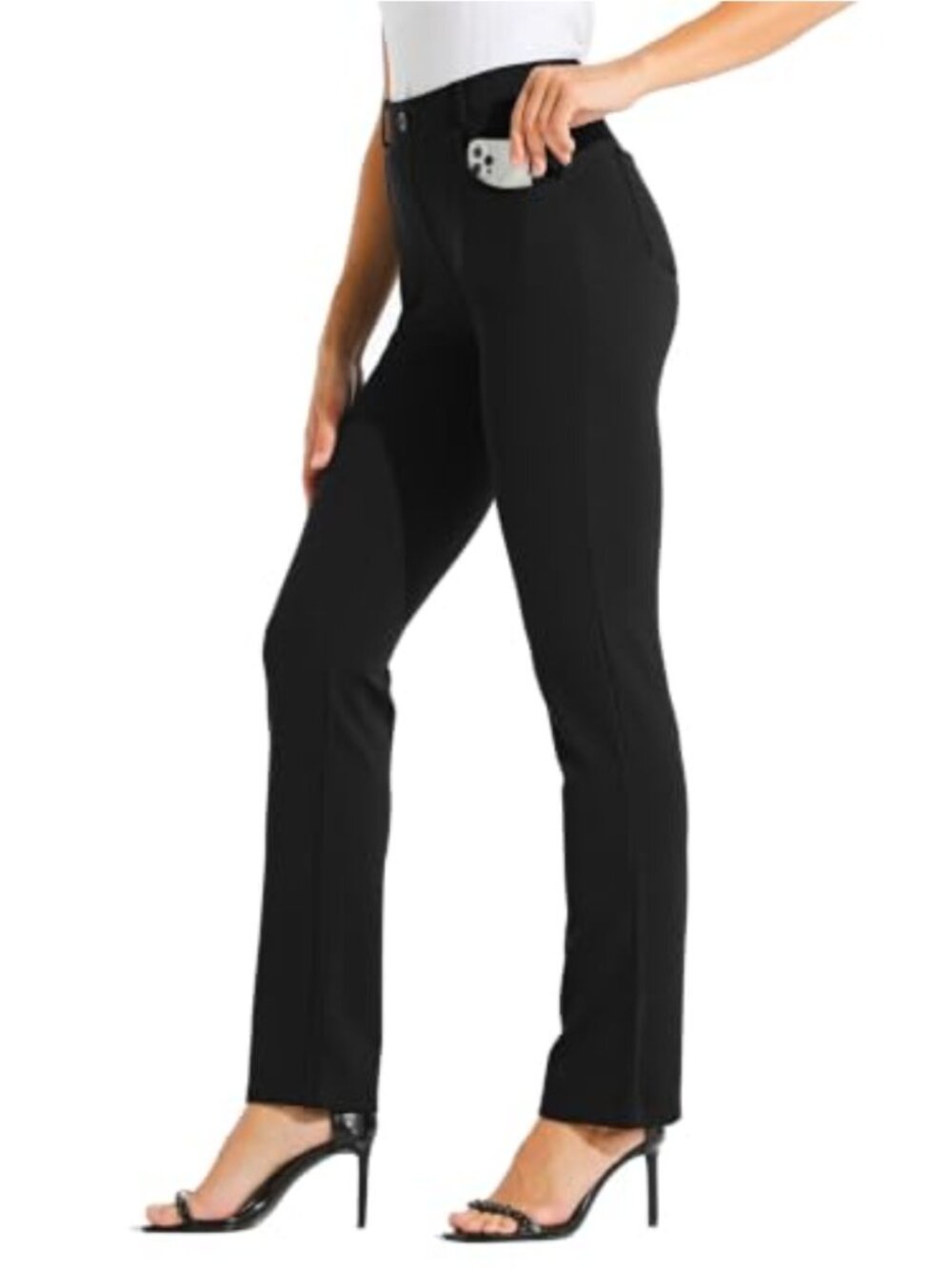 Women's Yoga Dress Pants Straight Leg Stretchy Office Casual 4 Pockets Belt